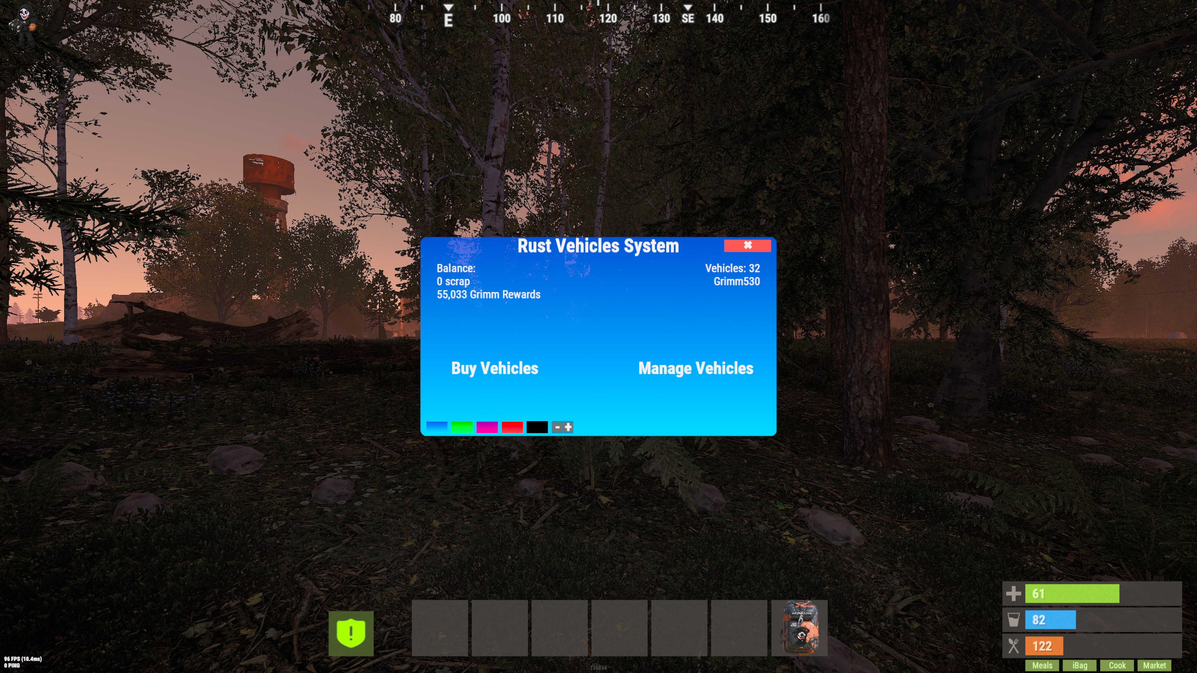 Rust Vehicles GUI main vehicle management screen